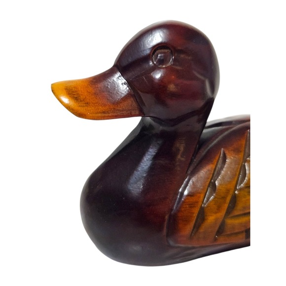 Hand Carved Solid Wooden Duck Figurine Vintage Decor Stained Hunting Rustic - Picture 2 of 13
